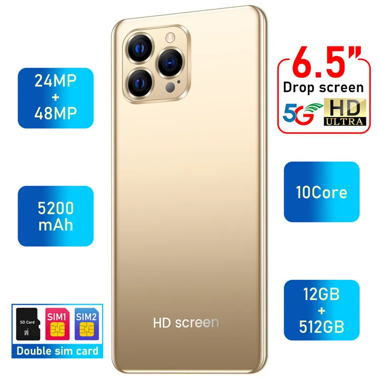 Смартфон i12 Pro 6 5 дюйма 12 + 512 ГБ Android 10 ядер 5G LET phone 3 камера MTK6889 распознавание лица разблокированный мобильный