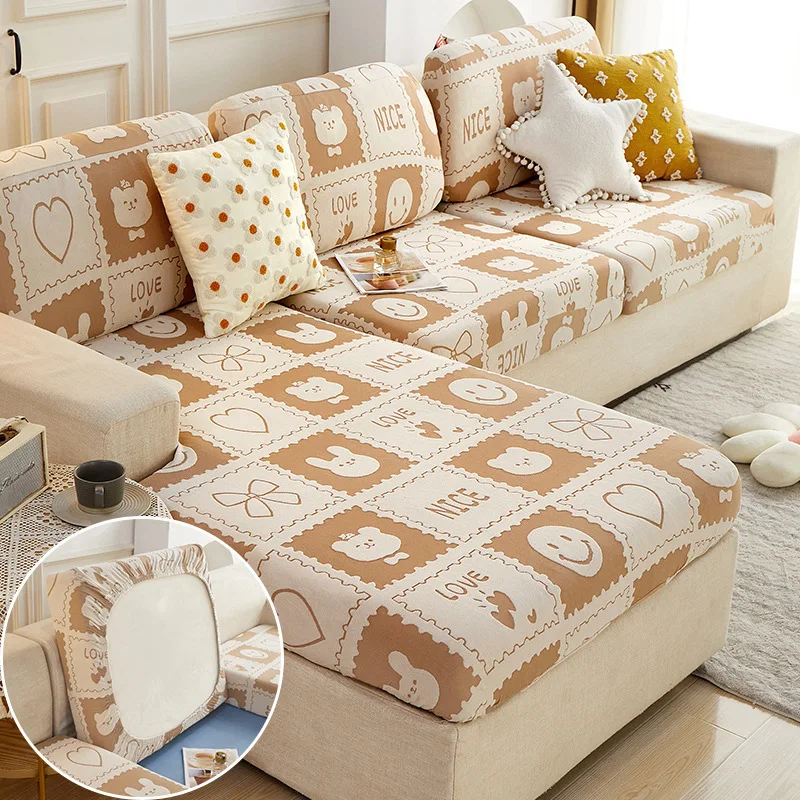 Removable  Elastic Sofa Cover 3 Seater Slipcover U Shape  For Sofa And Loveseat