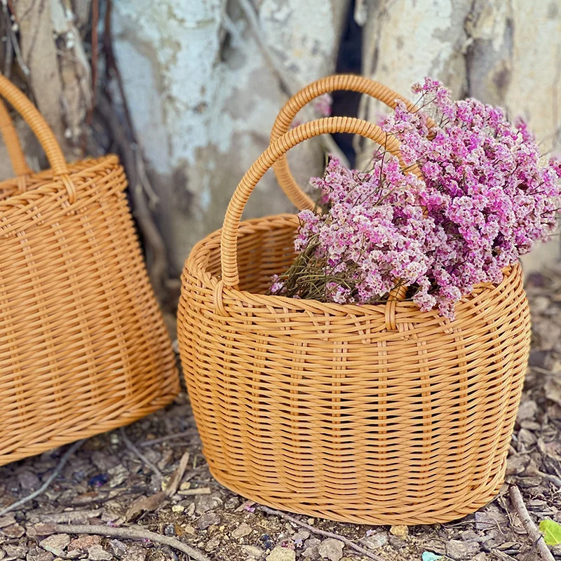New hot rattan-like picnic basket garden picking basket woven storage basket washable portable