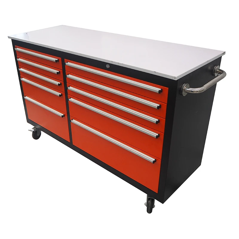 Workshop garage 10 divided drawers metal rolling tool box cabinet with wheel and handle