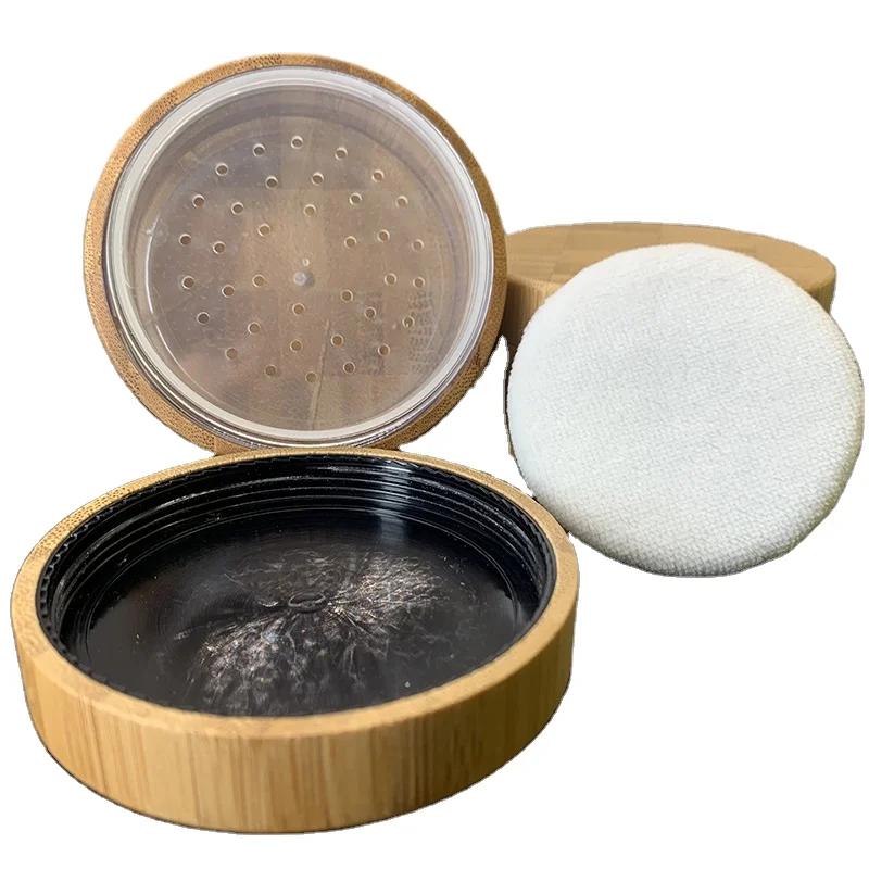 Empty Environmental Bamboo Jar Cosmetic Cream Loose Powder Case With Sifter