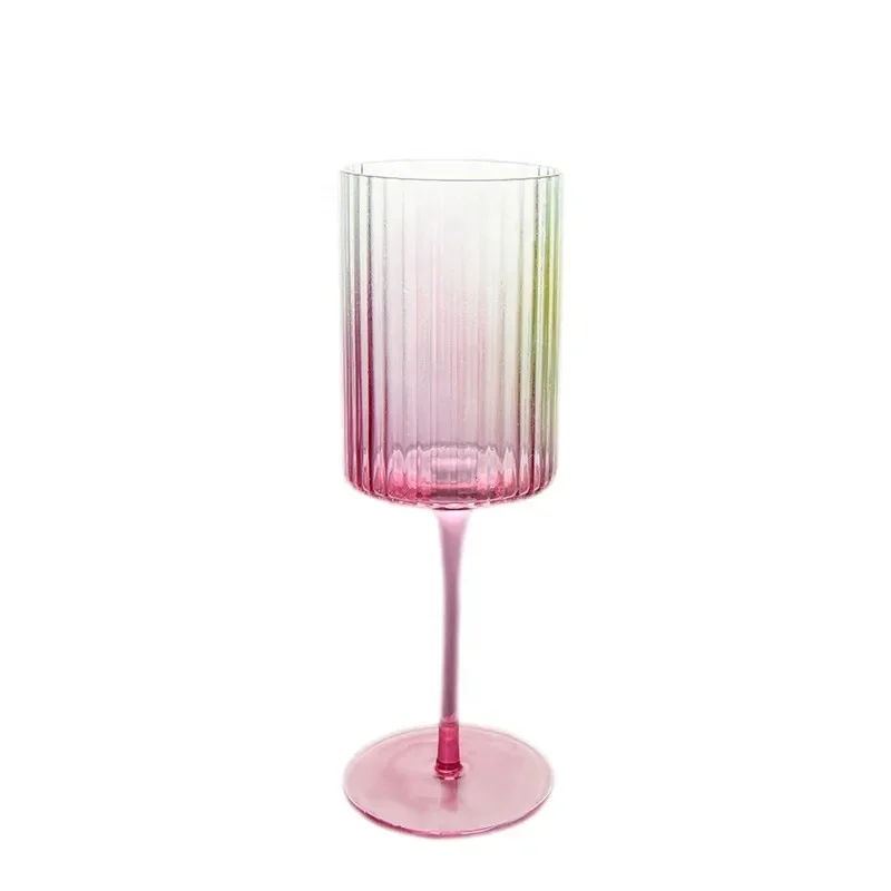 Wholesale Hot Sale Colored Stemmed Champagne Flutes Glasses Creative Vertical Stripes Goblet Wine Glass