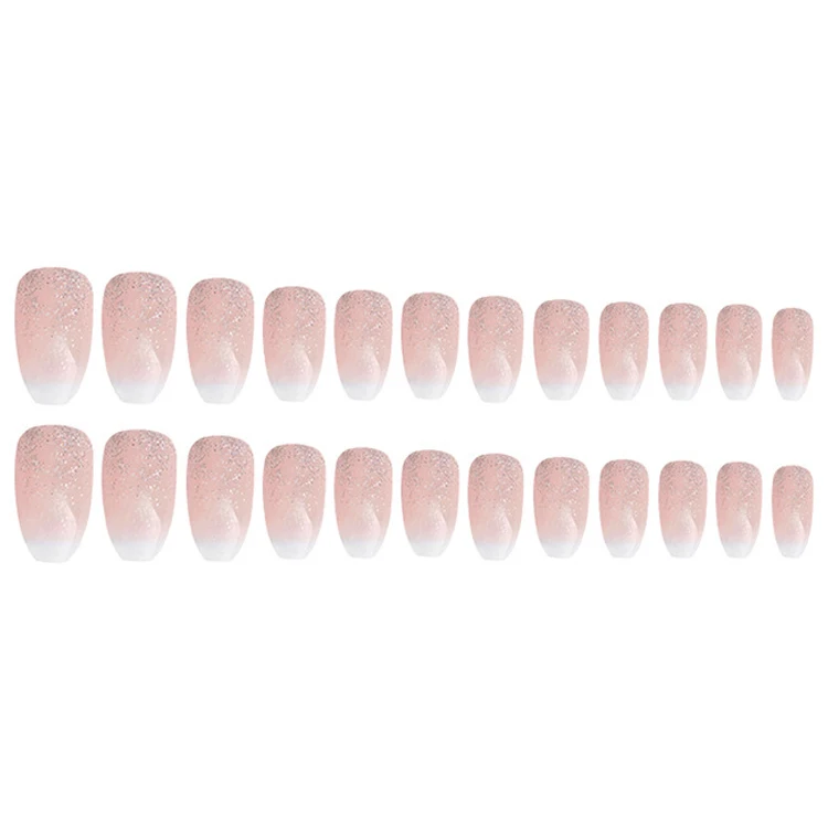  European And American Style White Gradient Glitter Nail Patch Wearable Fake Clip 24 Finished