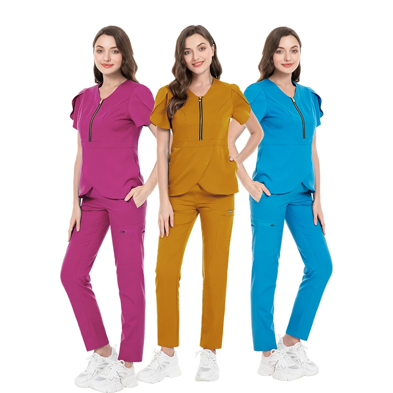 Nurse Workwear Solid Color Nursing Scrubs Women Uniforms Hospital Doctor Work Shirt+pants Medical Clothing