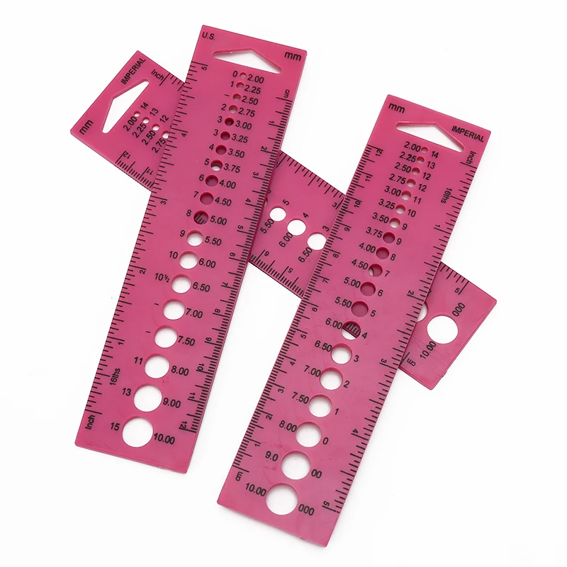 JP ABS Pink Ruler Shape Knitting Measure Tools Accessories Inch Sewing Ruler Tool Knitting Needle Gauge