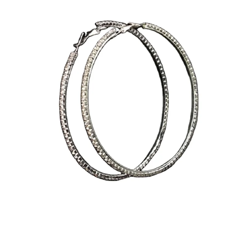 Sparkling Crystal Big Round Circle Hoop Earrings Silver Bling Diamond Hoop Earrings  30 to 100mm Large Hoop Earrings