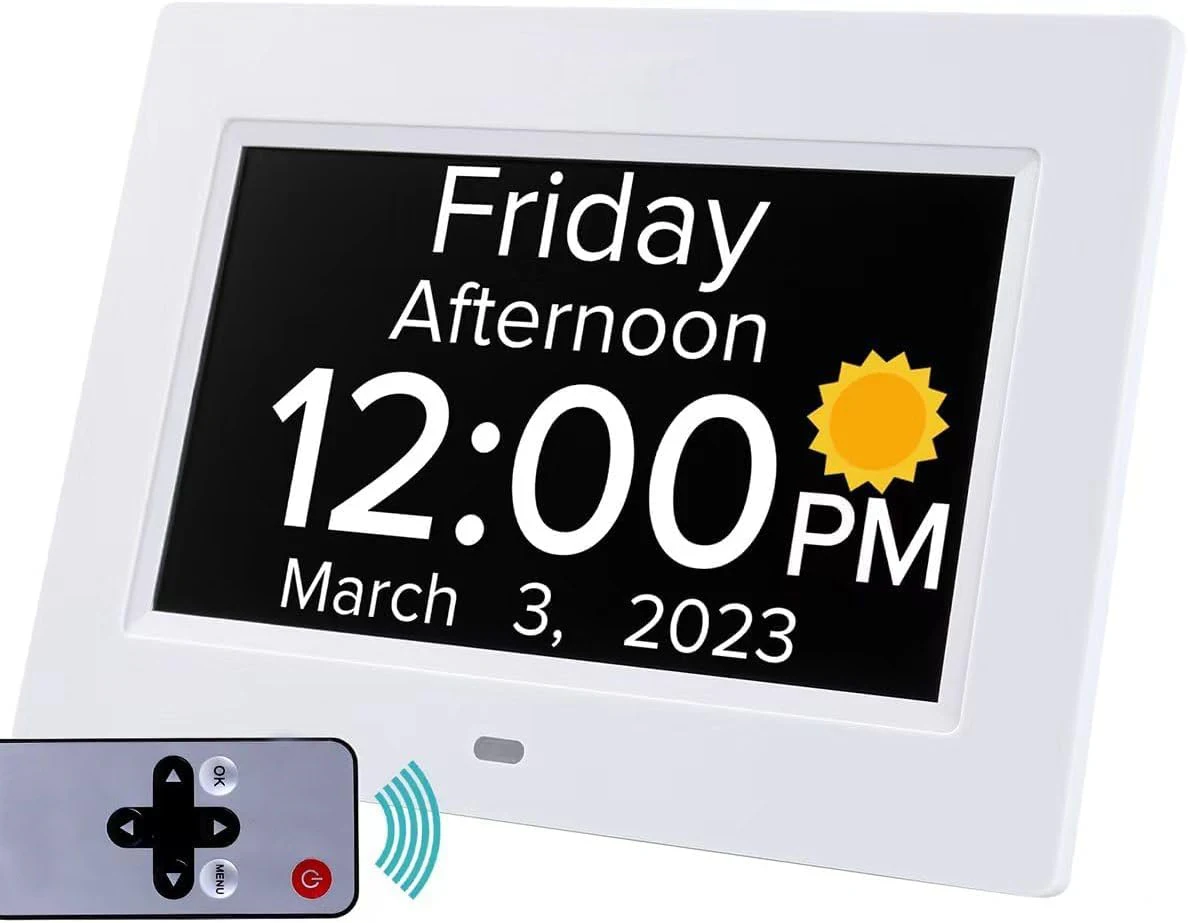 7-дюймовые цифровые дневные часы с календарем DST Snooze и функцией разговора 8 вариантов будильника 3 таблетки напоминания черного цвета-для домашнего использования
