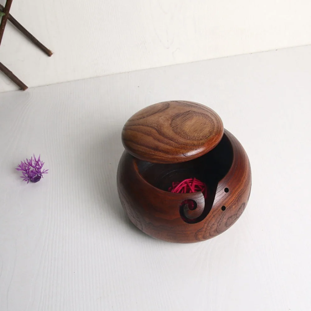 
handmade darn storage bowls wooden knitting yarn bowl wholesale 