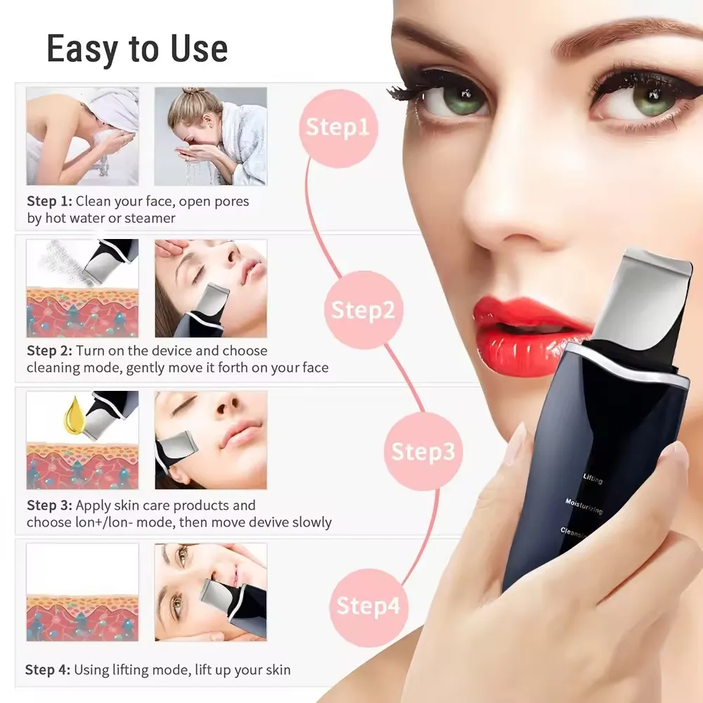 New Ultrasonic scrubber Deep cleansing Face scrubber Cleansing spade Exfoliating scraper Peeling beauty instrument