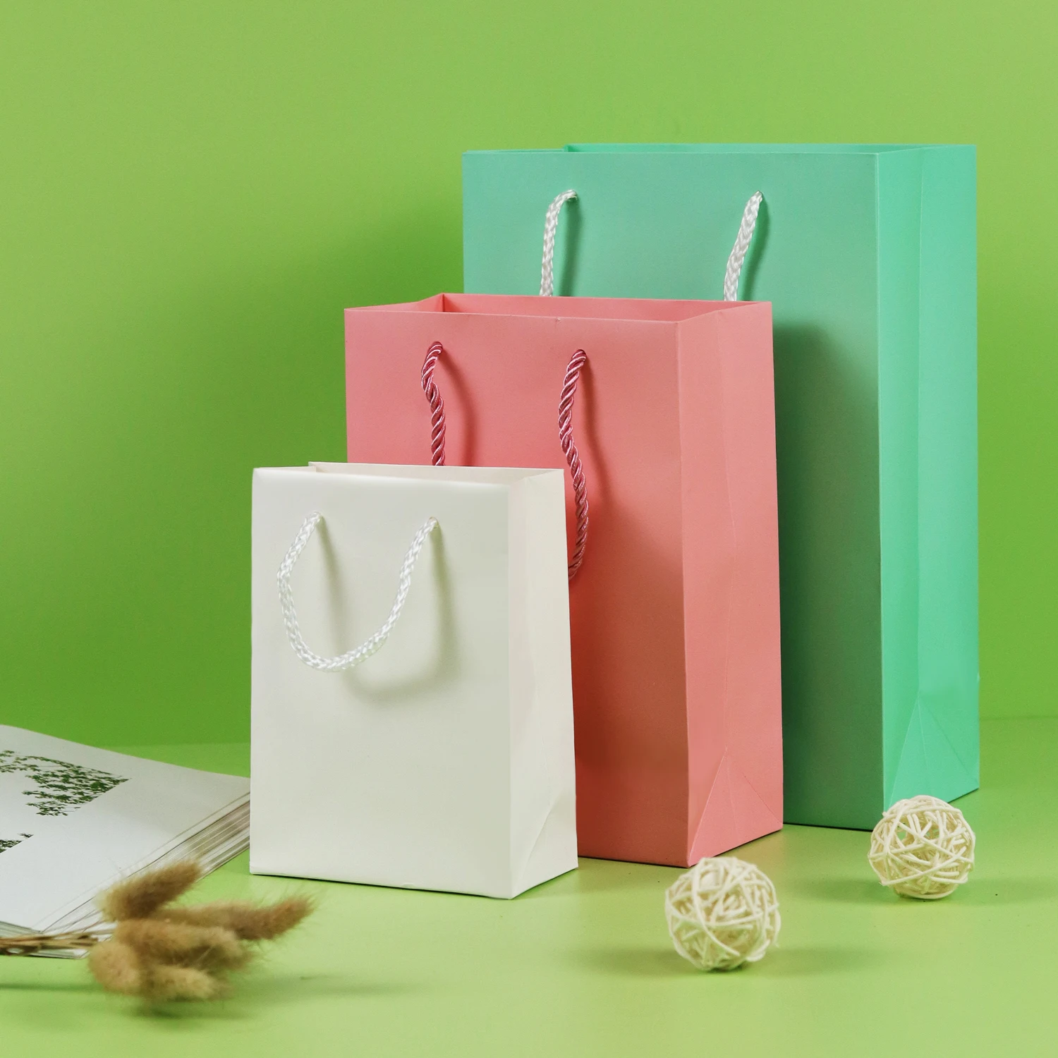 Richer Paper 100pcs Factory Price Pink Kraft Paper Bag Gift Custom Logo Clothing Shopping Packaging Bags With Handle