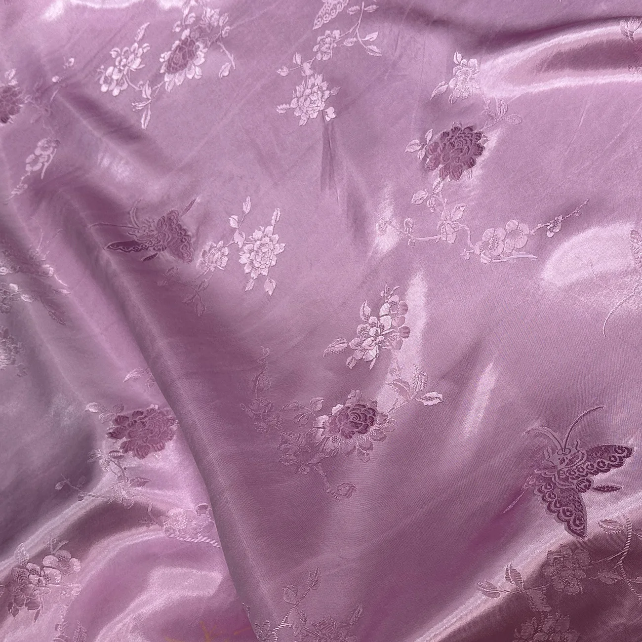 Fancy satin imitation silk fabric digital printed bamboo plum100% polyester jacquard satin fabric for dress