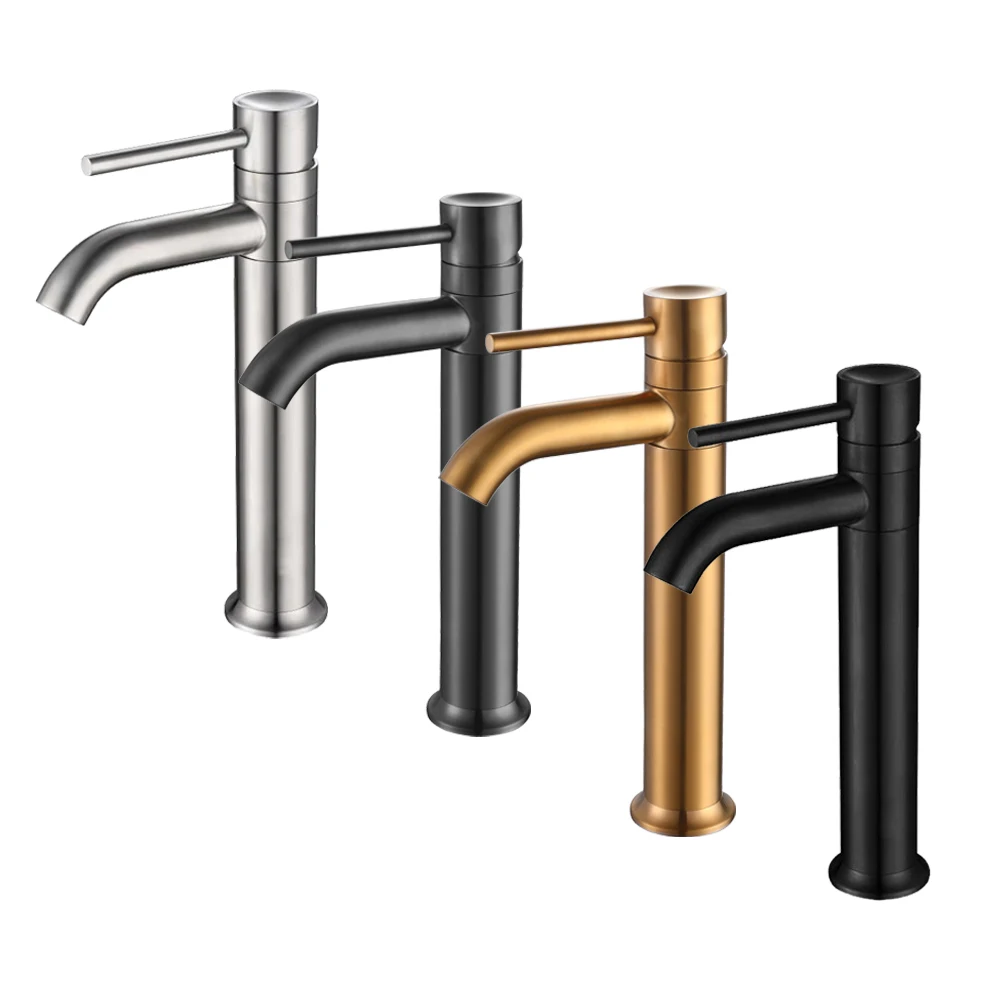 High Quality Bathroom Mixer Hot Cold Water Tap Ceramic 304 Stainless Steel Single Handle Gun Gray Brushed Black Basin Faucet