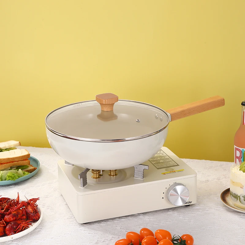 Kitchen Cookware New multi-function round frying pan with cover Non stick wooden handle pot Home cooking pot
