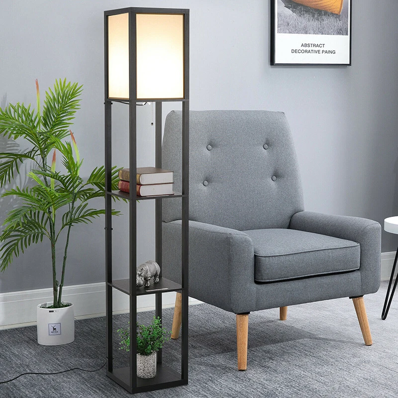 Modern Tall Floor Lamp Shelves White Led Floor Lamps Shade Shelf Wooden Floor Lamps For Living Room Bedrooms
