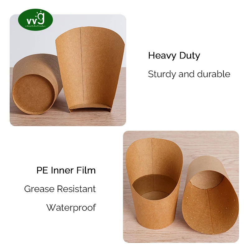 VVG 12oz 14oz 16oz disposable paper charcuterie cups kraft paper popcorn cones holder brown kraft paper food french fries cup