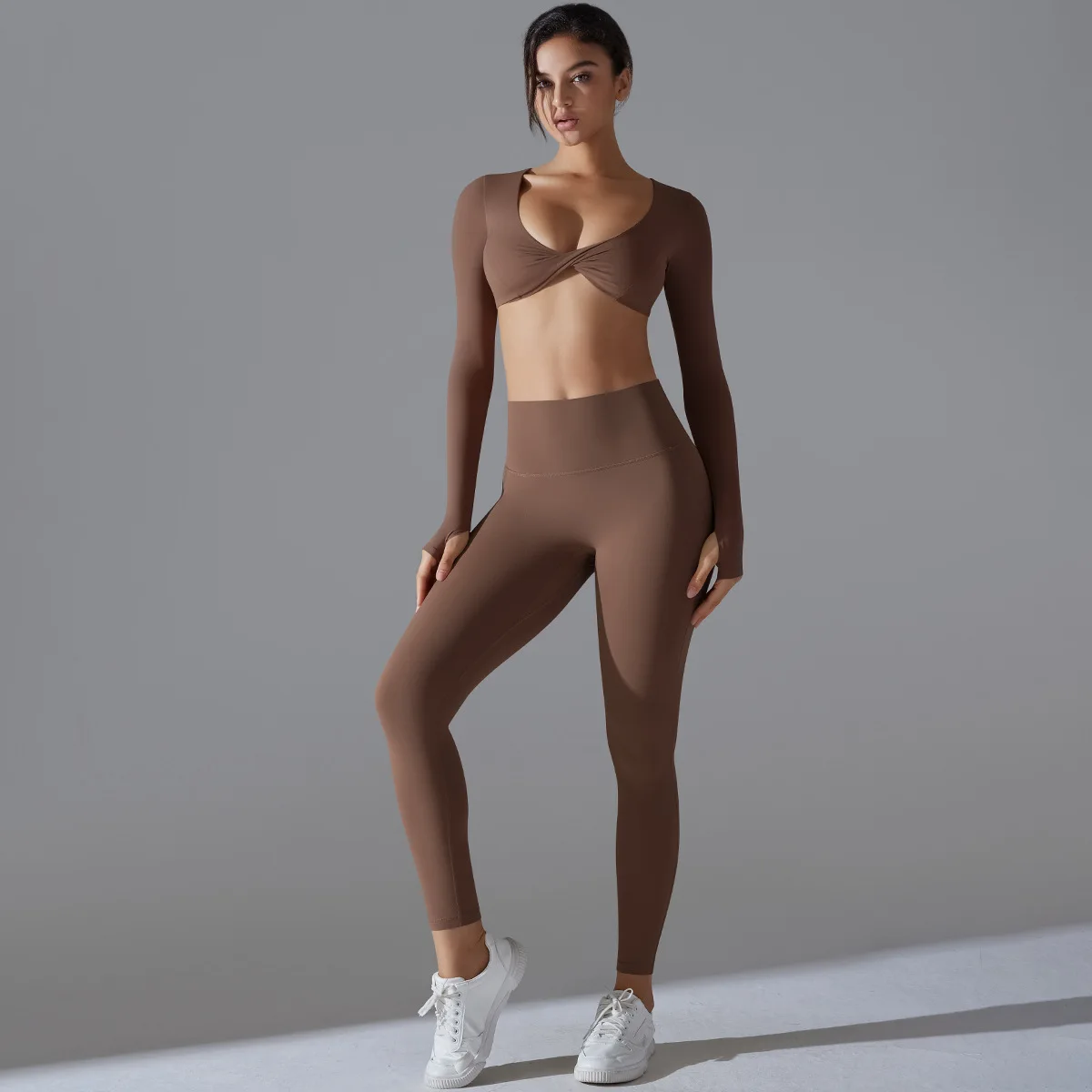 ZGBROTHERS Long Sleeved Shirt Workout Yoga Suit Gym Set Women Running Fitness Bra Scrunch Pants Sports Suit Fitness Yoga Wear