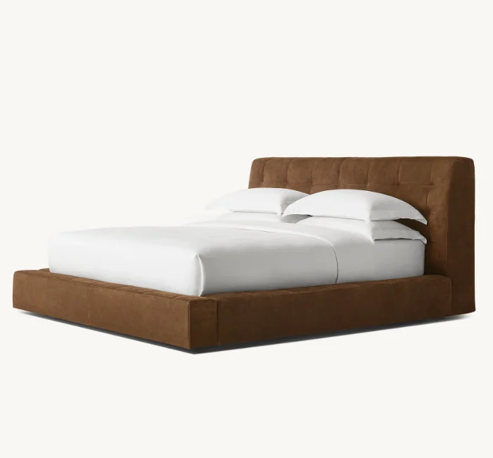 Hotel Bed Antique Style Modern Panel Bed Synthetic Leather Platform Bed
