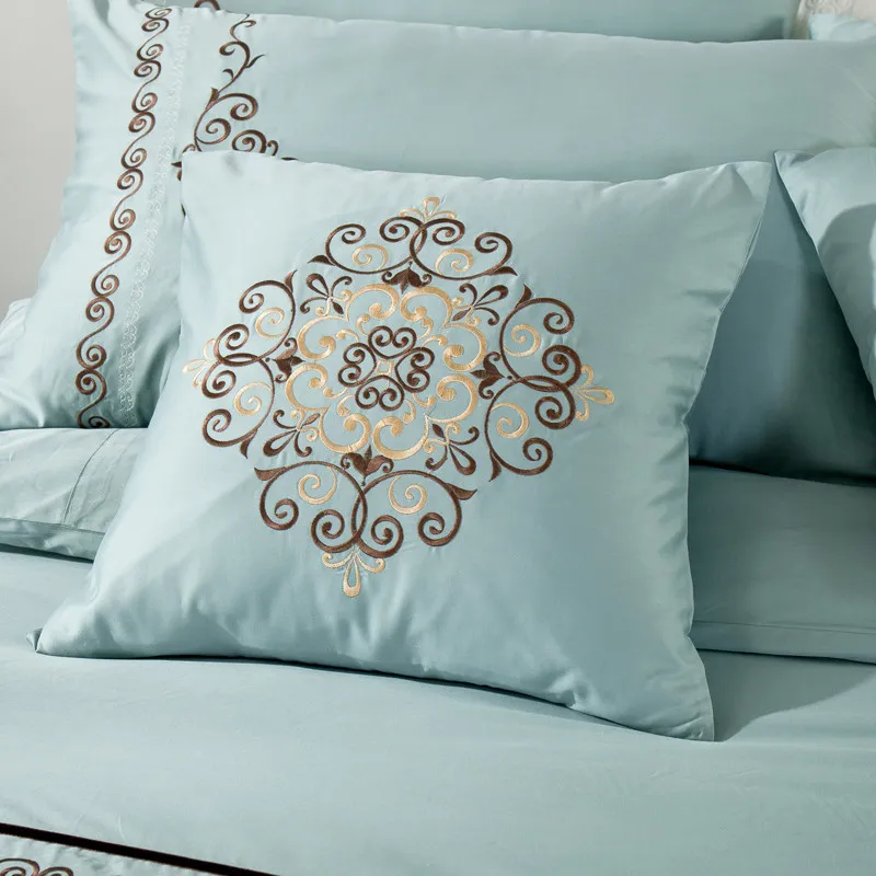 Dubai hotel new design wholesale luxury king size long staple cotton embroidery bed sheet sets bedding set duvet cover set