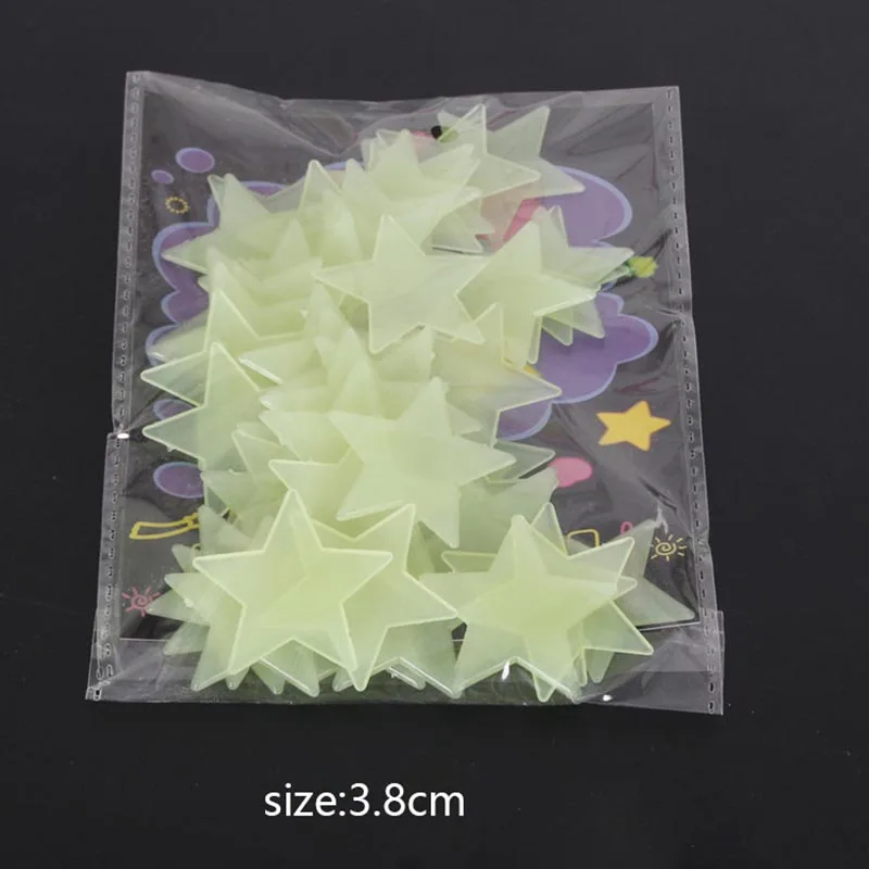 Amazon hot sale 50pcs/bag 3.8cm Fluorescent Wall Stickers luminous Bright Glow In The Dark Star Wall Sticker