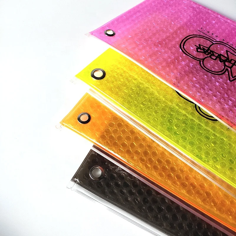luminous colorful plastic pvc zipper bubble pouch bag with grommet