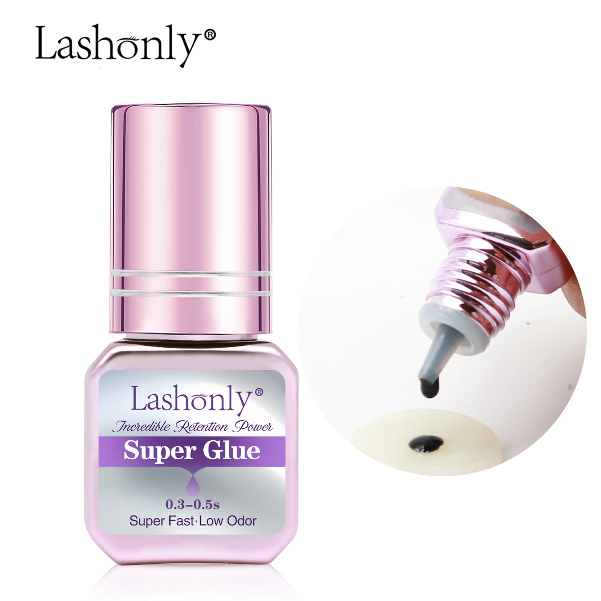 Lashonly Super Glue 0.3-0.5s Quick Dry Strong Viscosity Stimulus-Free Eyelash Glue 5ml Flexible Volume for Eyelash Lifting