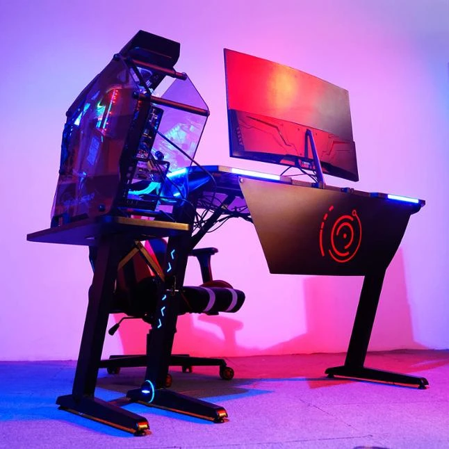 
computer pc gaming desk with RGB lights pc holder monitor stand headphone holder cup holder oem odm factory Jonoffice 