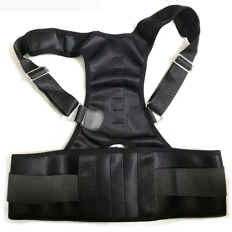 Black Neoprene Adjustable Magnetic Therapy Spine Shoulder Brace Back Support Belt Posture Corrector For Men And Women