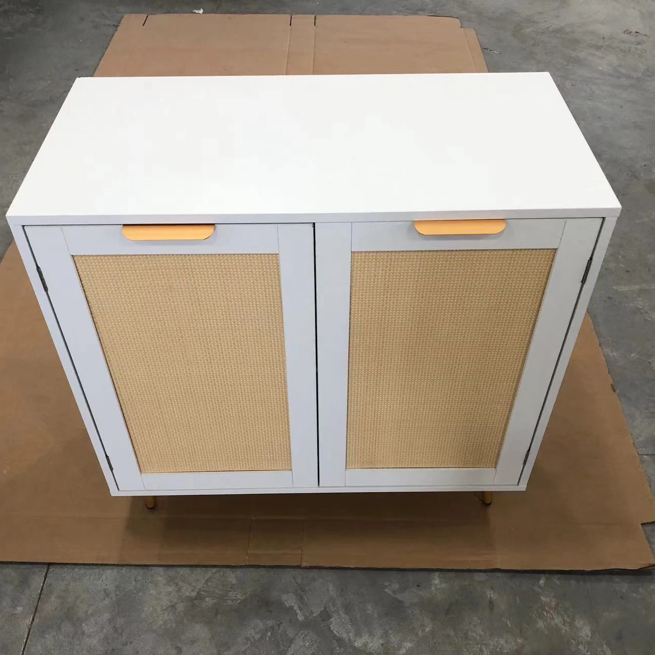 Storage Cabinet with  Rattan Decor Doors, Accent Cabinet with Solid Wood Feet Sideboard Cabinet for Hallway