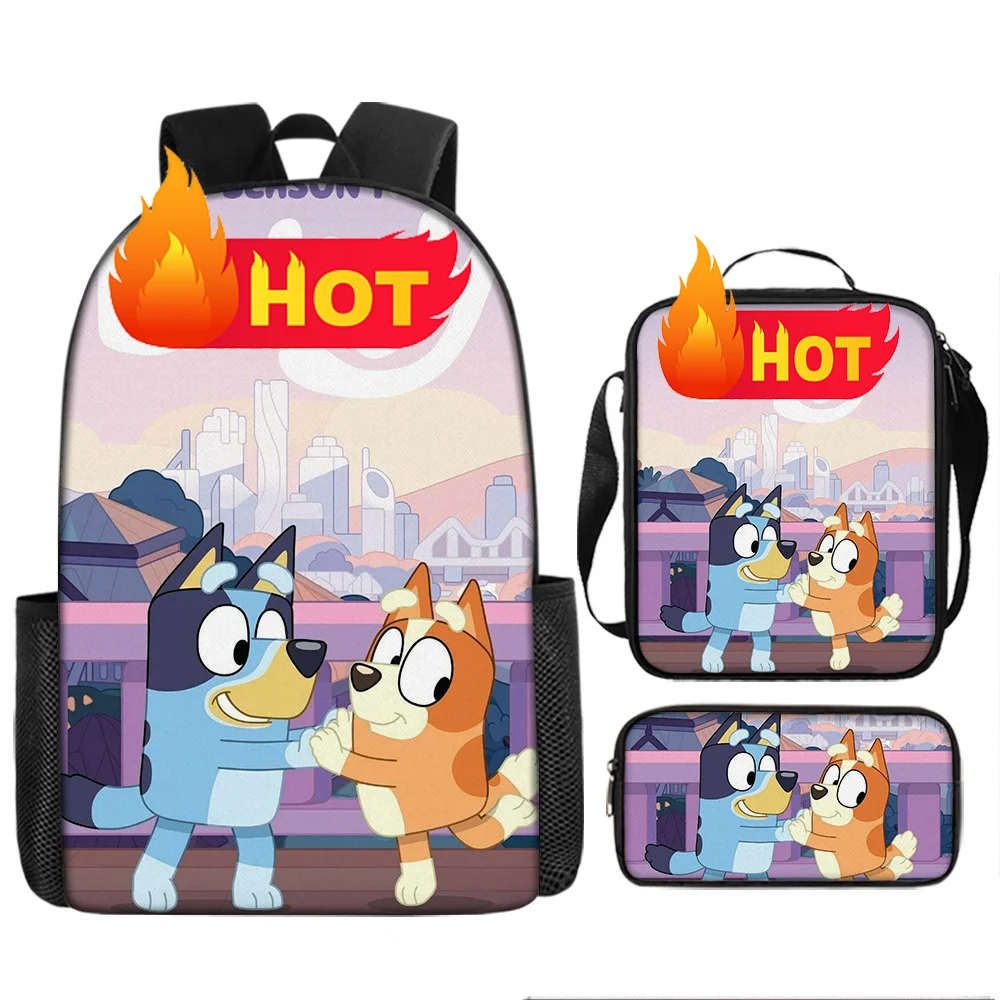 Customization cartoon blueyes dog cartoon image customize 3 in 1 polyester lunch bag pencil case kids school backpack bag set