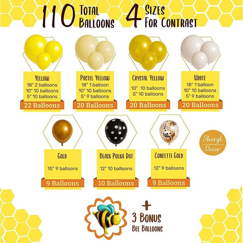 110pcs birthday party decoration balloons set with lovely bee yellow latex balloons balloon garland arch kit