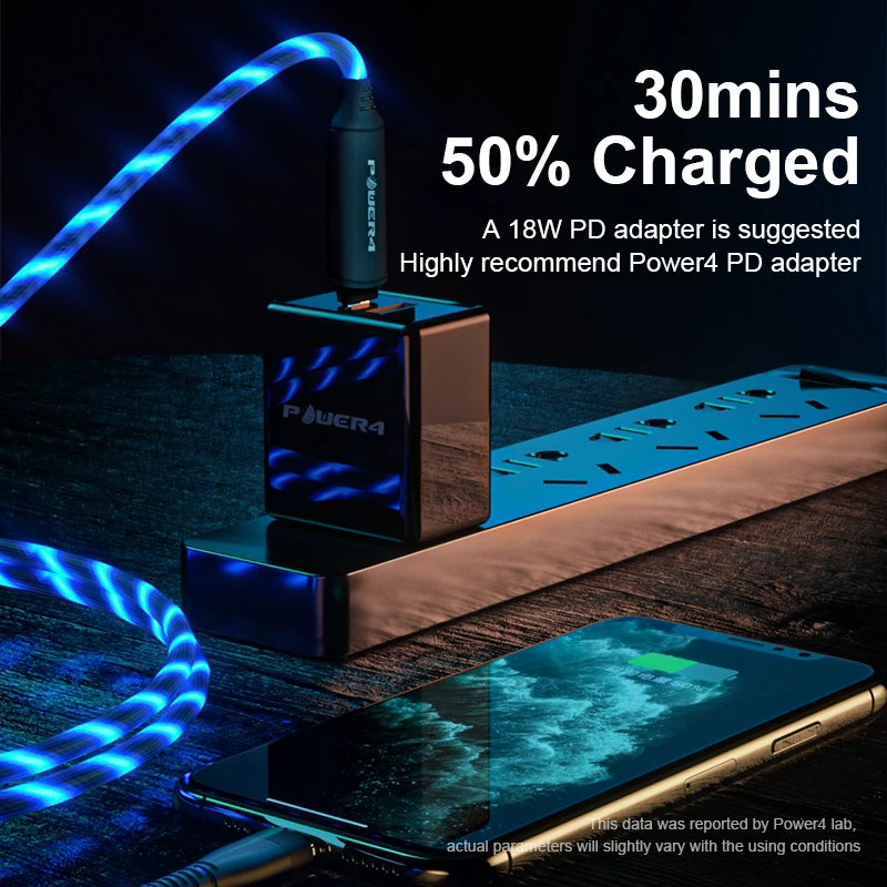 
POWER4 usb c to lightnings usb cable with led light and free iphones aux adapter mfi lightnings cable for iphone 