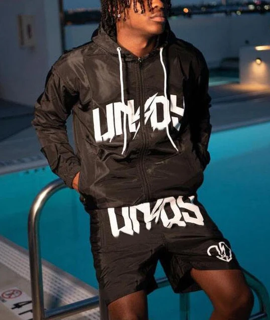 Custom jacket set sweat suit two piece short jogger streetwear mens 3m reflective windbreaker jacket tracksuit set