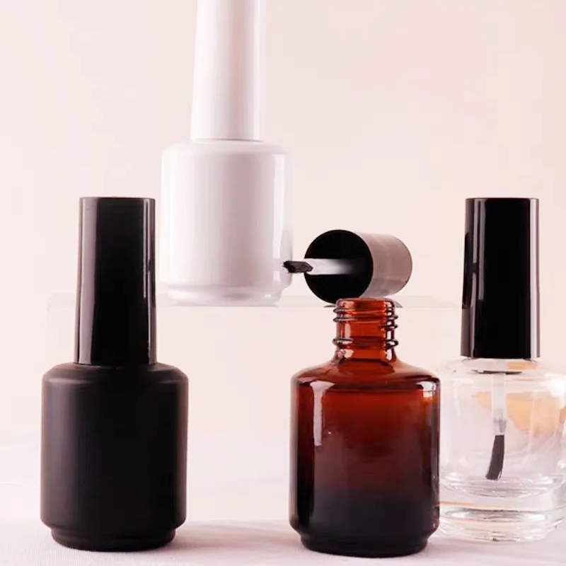 Recyclable Wholesale Empty 10ml 12ml 15ml Clear Amber Matte Black Glass UV  Gel Nail Polish Bottle 10ML with Brush