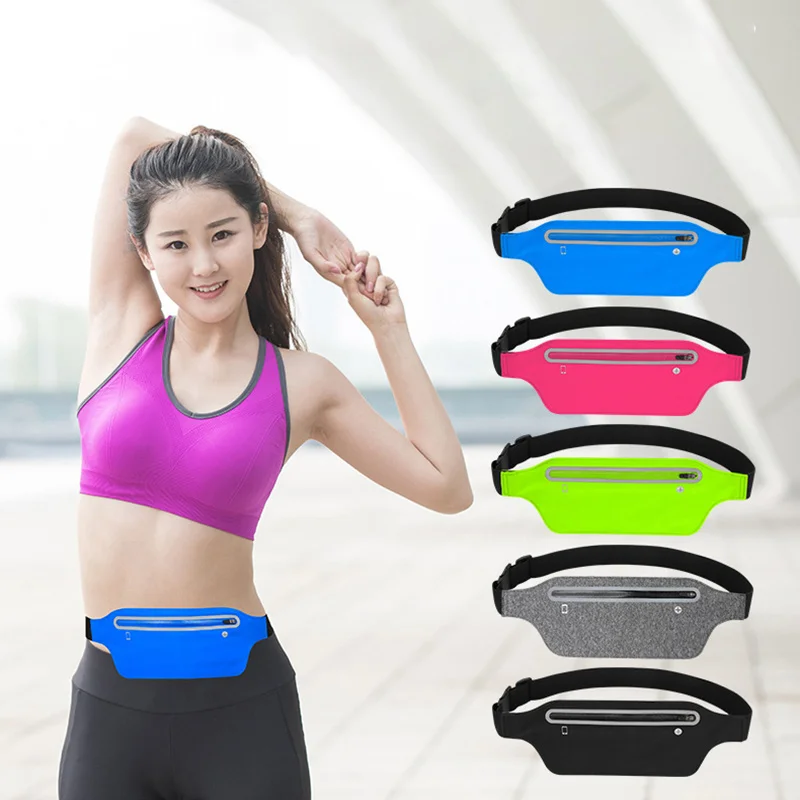 Solid Color Sports Running Zipper Crossbody Waist Pack Fitness Leica Thin Belt Multifunctional Waterproof Cell Phone Waist Bag