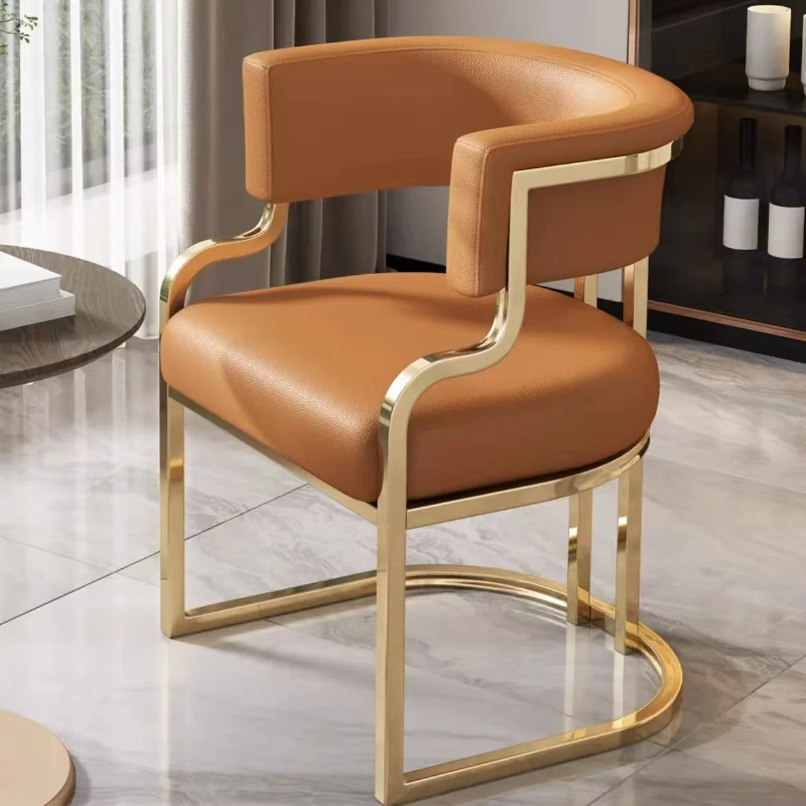 Leg Waterproof Microfiber Leather Restaurant Hotel Dining Chair Gold Gilt Metal Modern Simple Light Luxury Iron Metal Steel Tube