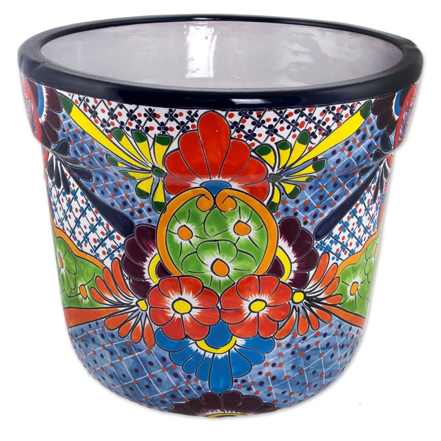 High end custom for bulk order artificial new design Mexicab Spanish talavera wedding ceramic candle holder candle container jar