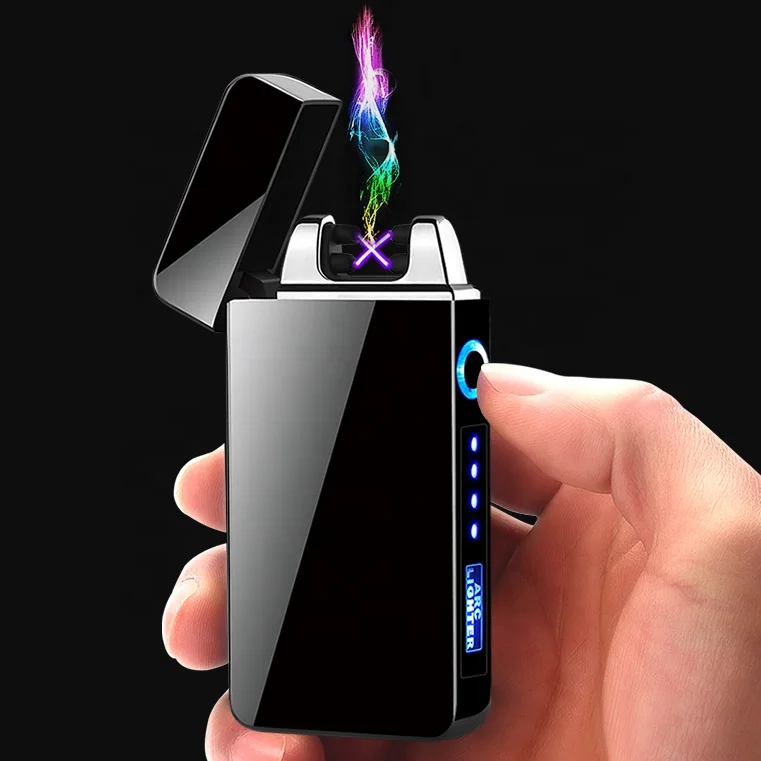  Windproof Electric Dual Arc Lighter USB Plasma Rechargeable with LED Battery Indicator Flameless