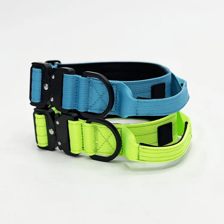 Heavy Duty Nylon Large Combat Dog Collars   Handle and Neoprene Padded with Lighter Metal Buckle