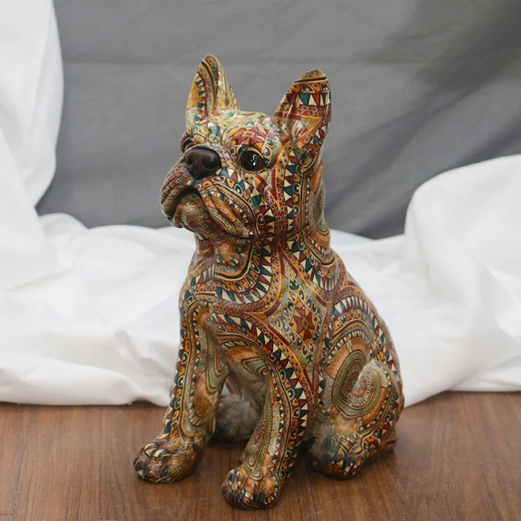Wholesale resin water transfer painting modern dog sculpture, colored bulldog modern animal dog statue uk#