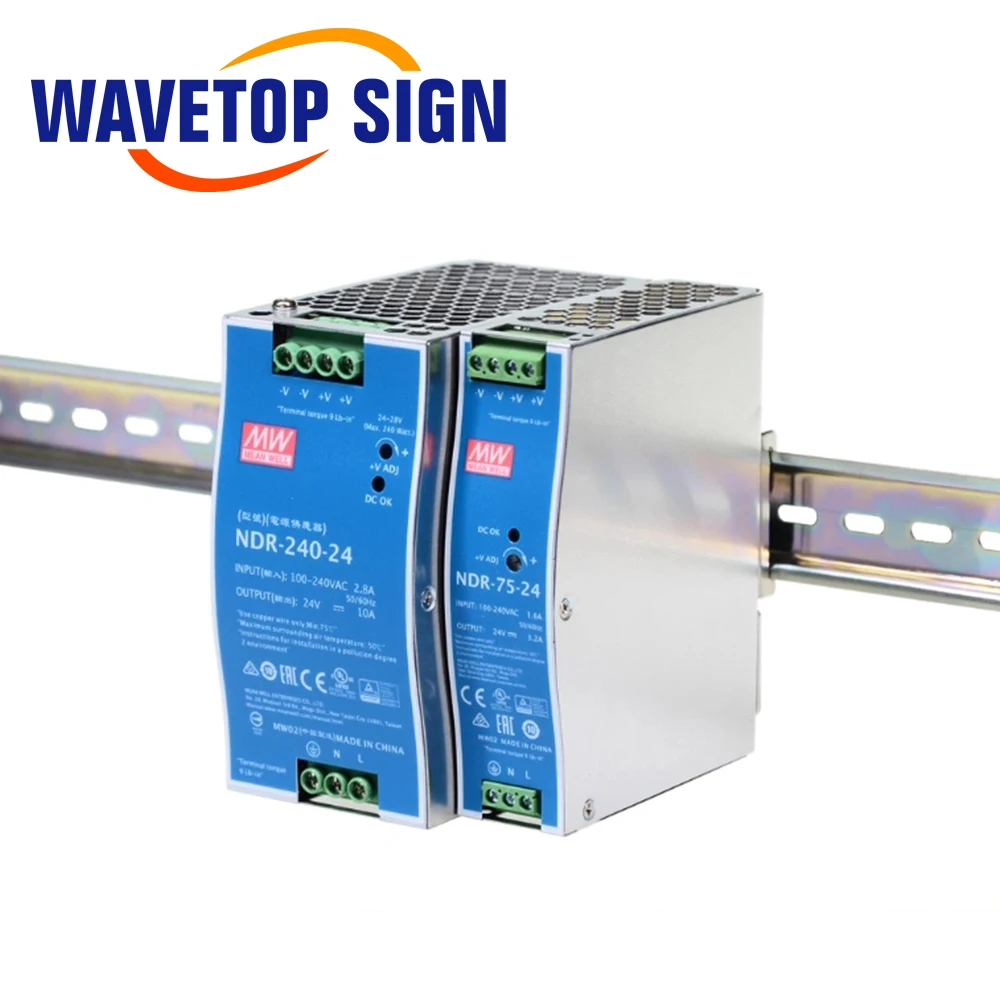 WaveTopSign Original MeanWell 75W Rail Switch Power Supply NDR-75 12V 6.3A / 24V 3.2A / 48V
