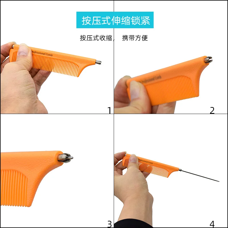 Stainless steel needle hair dye comb thin tooth cutting comb for hairdresser telescopic tail combs