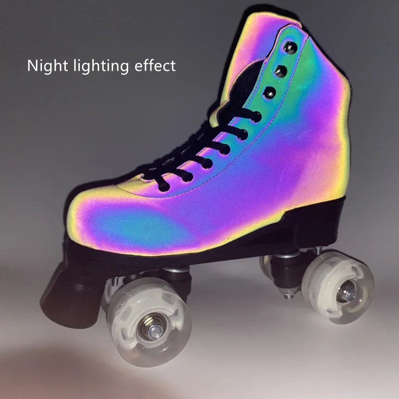 Factory Haute couture OEM ODM Reflective 3m material roller skates 4 wheel, Amazon hot sale quad skates women flashing roller