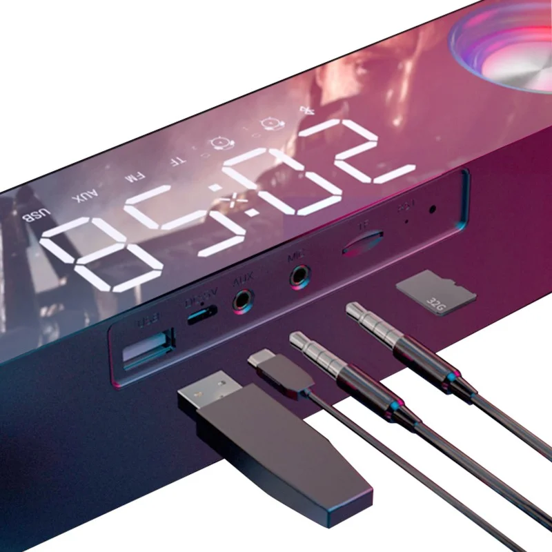 Беспроводной игровой динамик V18 RGB 3D Hi-Fi стерео звуковая панель музыкальный центр светодиодный сабвуфер домашний кинотеатр часы для мобильного