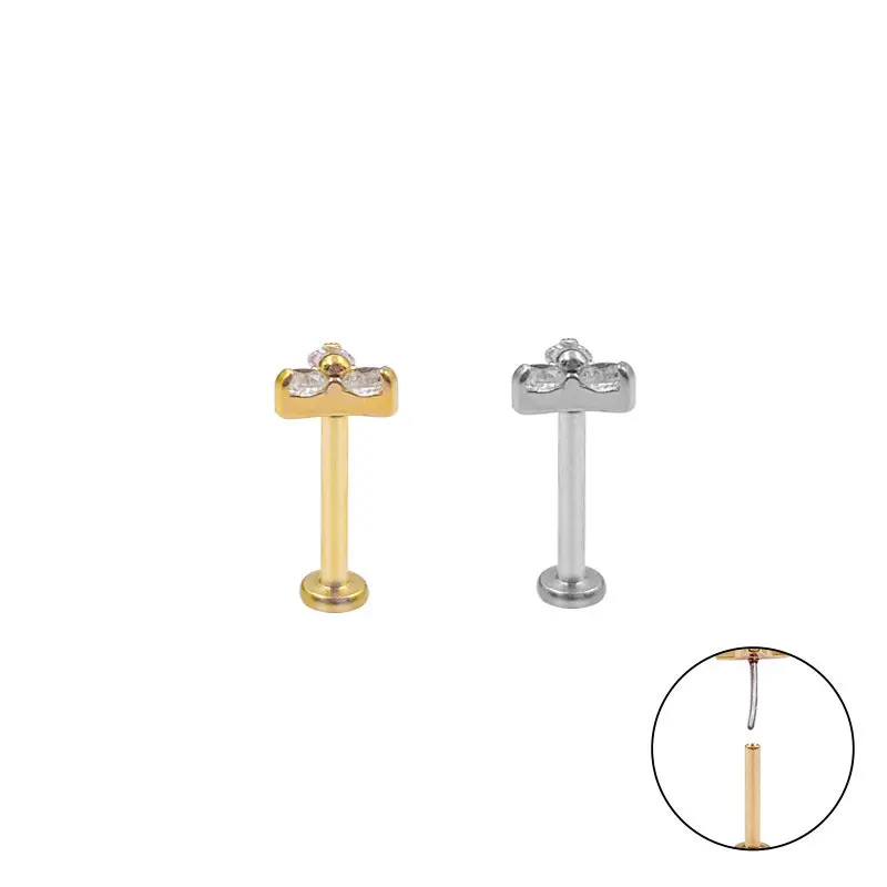 ASTM F136 titanium Push-In Intern Thread Cartilage earrings Nose labret Piercing Stud Jewelry