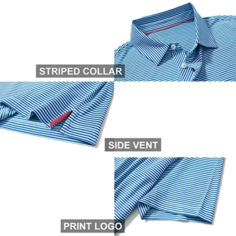 8 Spandex Men Striped Short Sleeve Golf Polo Shirt Performance Moisture Wicking Dry 92 Polyester Customized Logo Poplin Fabric