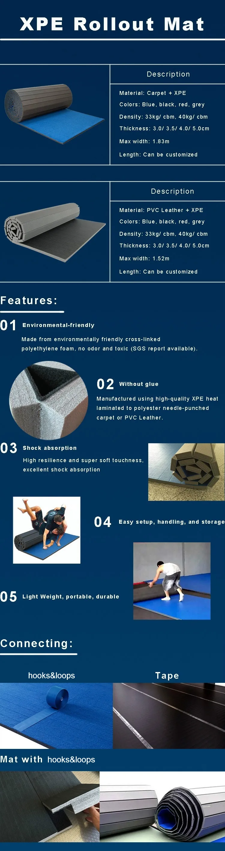 100% factory easy flex rolled up roll out pvc tatami trade assurance xpe mat for wrestling