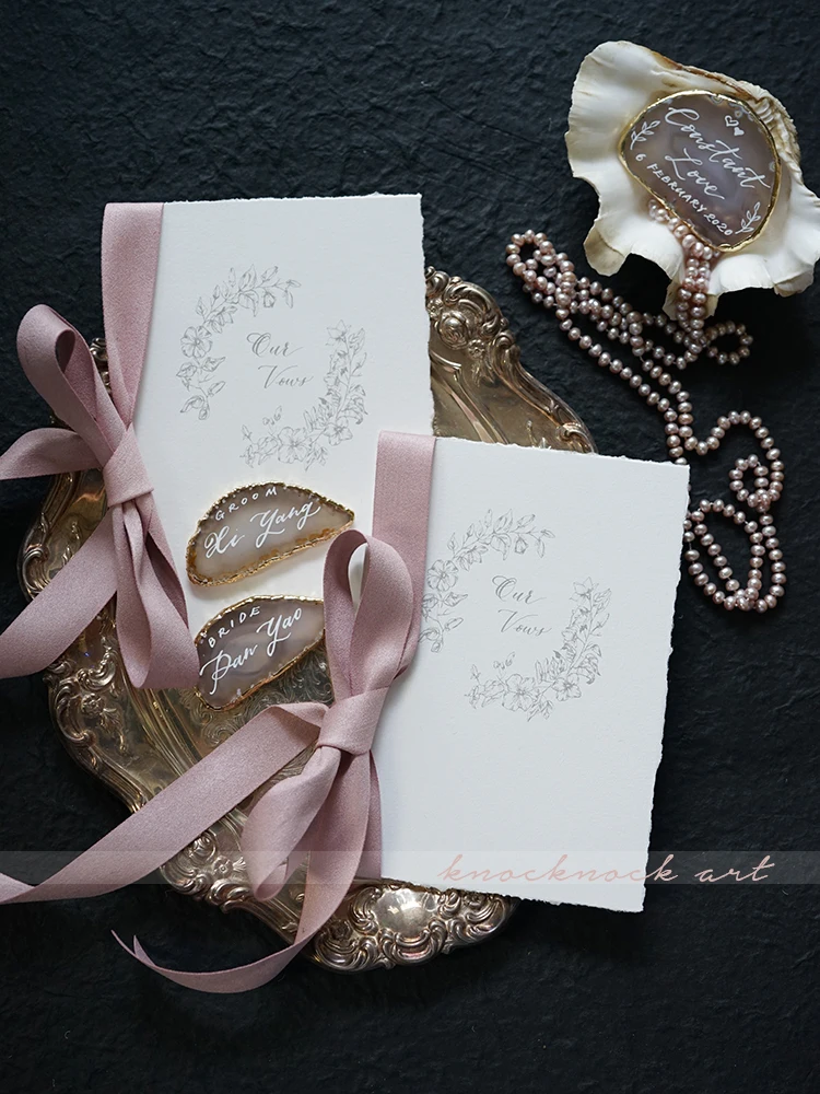 Western wedding pledge card original wedding vows card INS hand-painted Style  feather edge paper card