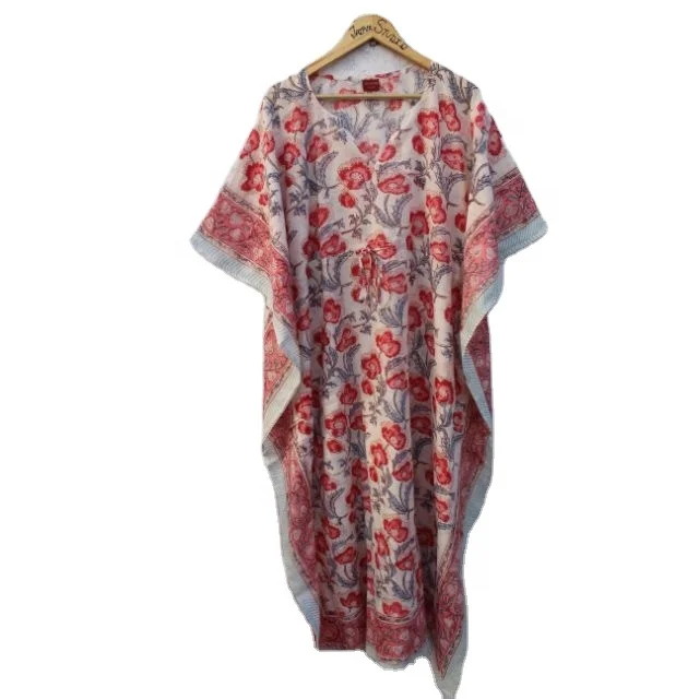 Caftan Woman Free Size Indian Hand Block & Floral Printed Cotton Woman Pario Tunics Maxi Gown Dress
