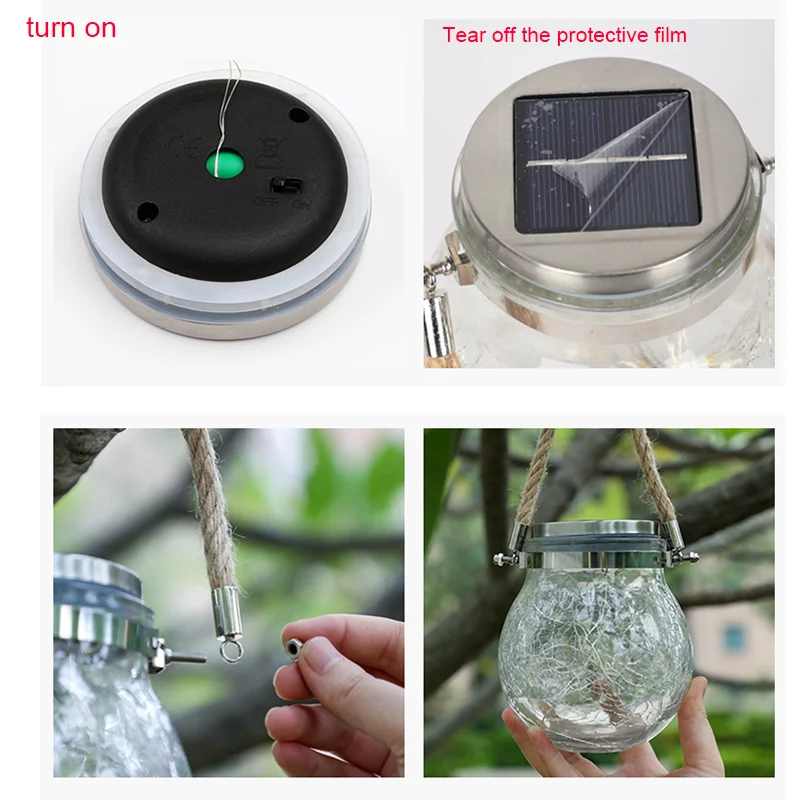 Decorative Solar Glass Jar Lights Crack Ball Solar Hanging Lights Waterproof Solar Table Lantern Lights for Garden Yard Wedding