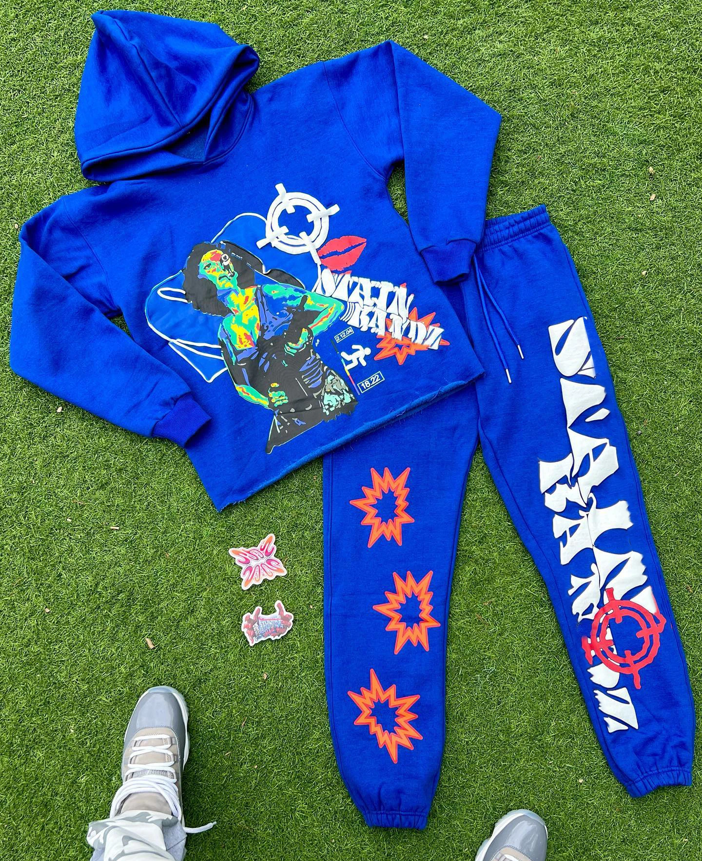 Custom 3D Puff Printing Tracksuit Cotton French Terry Raw Hem Hooded Track Pants Sportswear Sweatpants and Hoodie Jogger Set
